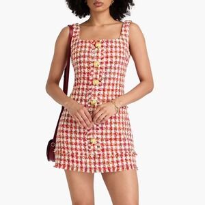 Cara‎ Cara Evora Dress NWOT Red White Plaid Tweed Sleeveless Button Mini Sz 4